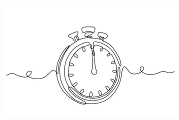 Continuous one line drawing of timer, clock, stopwatch. Hand drawn one line vector. Editable stroke