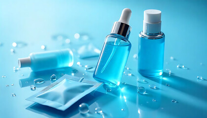  Skincare Serum Bottles and Sachets Flat Lay