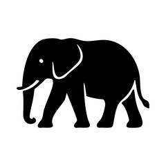 Black elephant silhouette walking side view with tusks and trunk raised