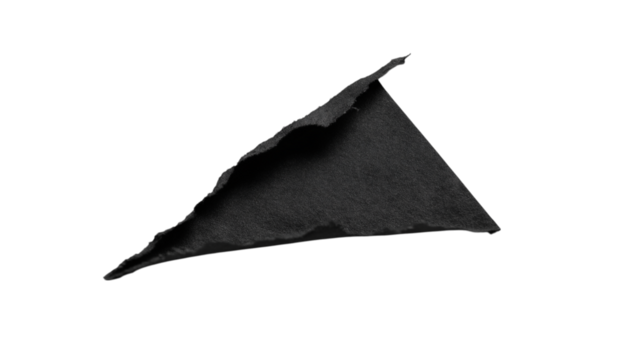  lone black triangle with tattered edges isolated on white background