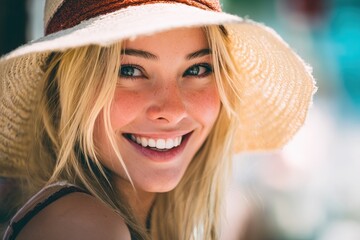 Hollywood Smile. Positive Woman Enjoying Leisure Activity on Vacation