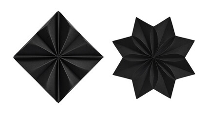 Black origami shapes isolated on white background