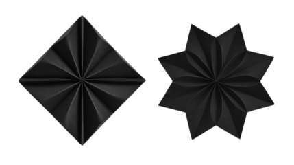 Black origami shapes isolated on white background