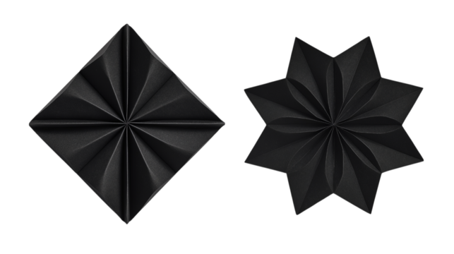 Black origami shapes isolated on white background - Powered by Adobe