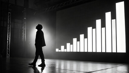 business man standing in front of graph