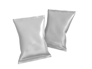 3D Realistic blank plastic foil chips bag packaging mockup isolated on background. Sachet bag product template containers for presentation branding food snack, chips, cookies, peanuts, candy