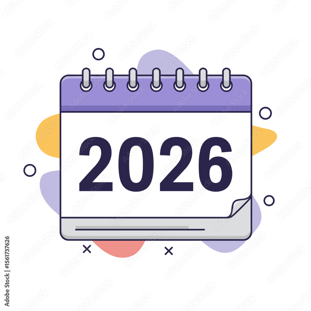 Poster calendar page displaying the year 2026 in colorful design