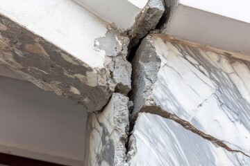 Obraz premium Severe crack in concrete building corner. Damage visible