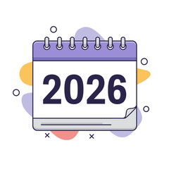 Calendar page displaying the year 2026 in colorful design  