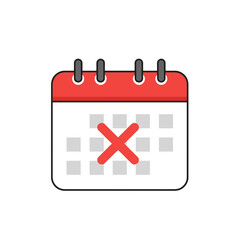 Calendar icon with red cross indicating canceled date  