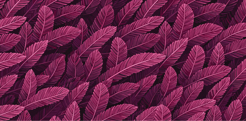 Luxury floral pattern with hand drawn leaves. Elegant astract background in minimalistic linear style.