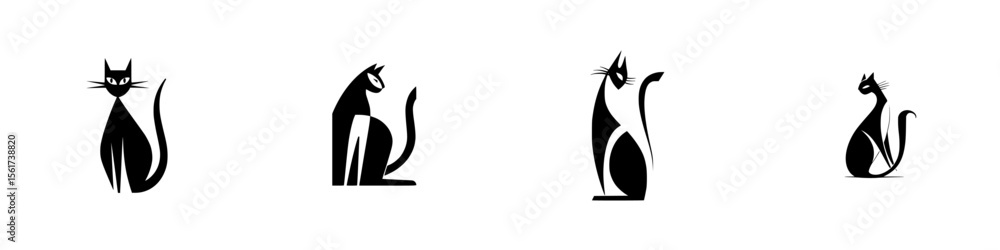 Poster silhouette pictogram set of various cat designs showcasing distinct poses and styles in a minimalist