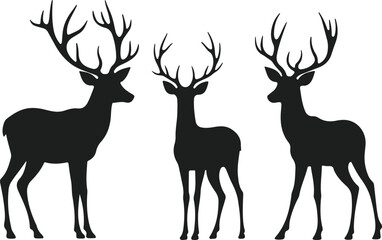 Three majestic stags silhouetted against a white background