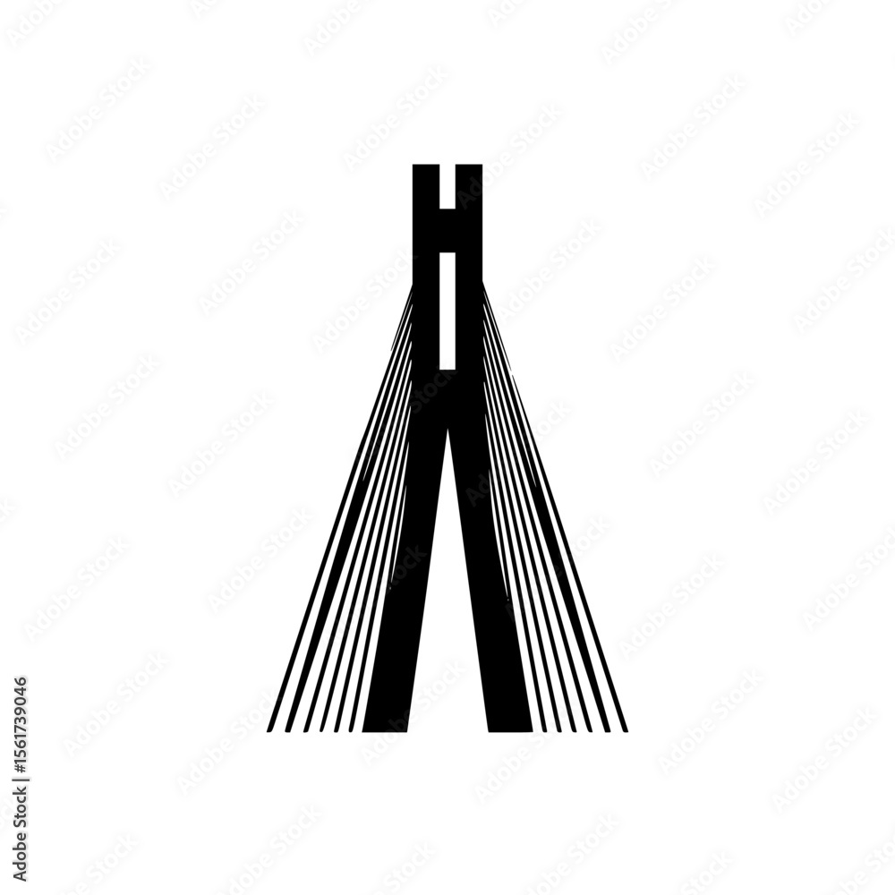 Poster silhouette pictogram of a bridge showcasing modern design features and structural elements