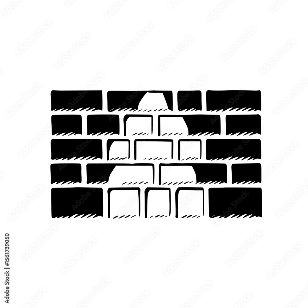Poster vector silhouettes of wall bricks illustrating various masonry patterns and styles for design and co