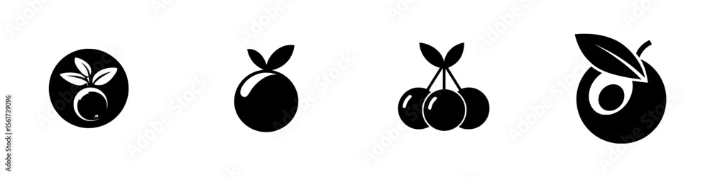 Poster silhouette pictograms of various fruits and seeds with leaves in isolated vector format for graphic 