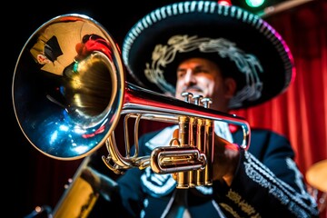 Close-up of a mariachi trumpet player performing