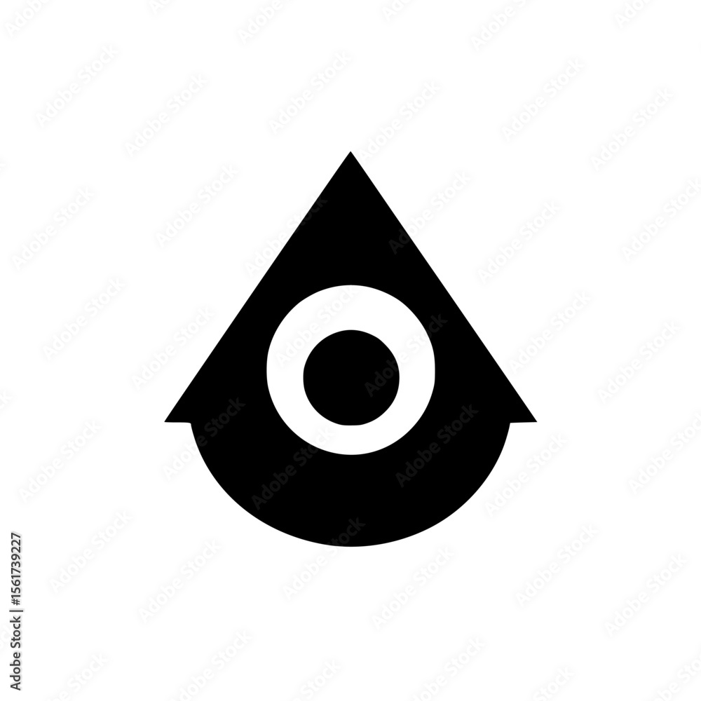 Poster silhouette pictogram of a unique drop shape icon featuring a circular design in minimalistic style