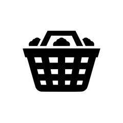 Silhouette pictogram of a shopping basket filled with groceries, used for various graphic design applications
