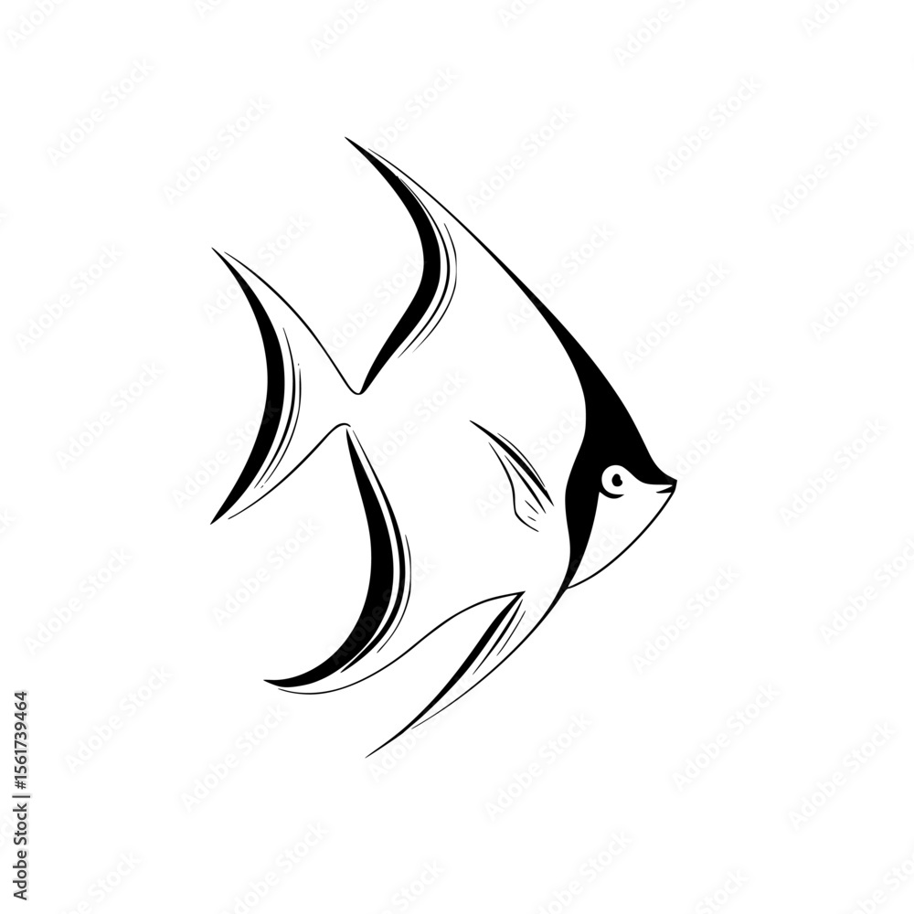 Poster silhouette pictogram of a fish in dynamic motion showcasing graceful lines and shapes for visual com