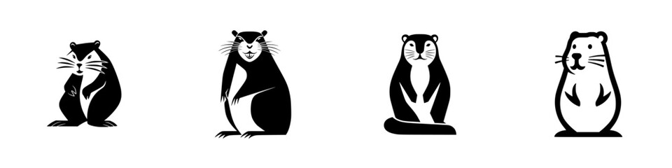 Set of silhouette pictograms featuring various rodents in isolated vector design for illustrative and educational purposes