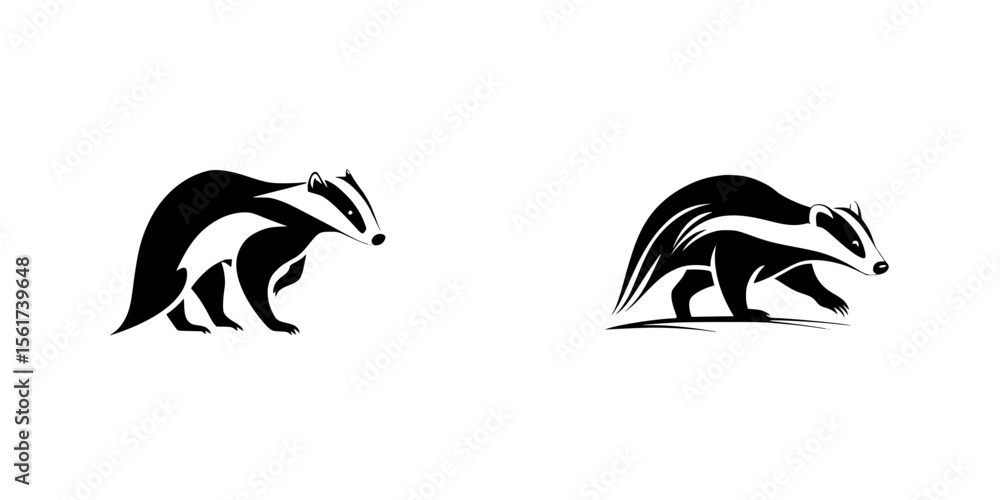 Poster silhouette pictograms of badgers in various poses showing their distinct features and movements for 
