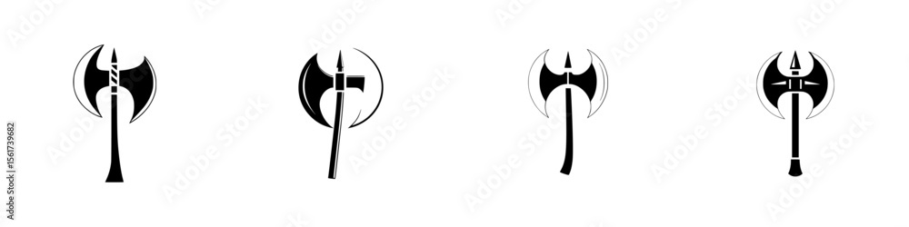 Poster silhouettes of various axe designs in isolated vector format showcasing different styles and shapes