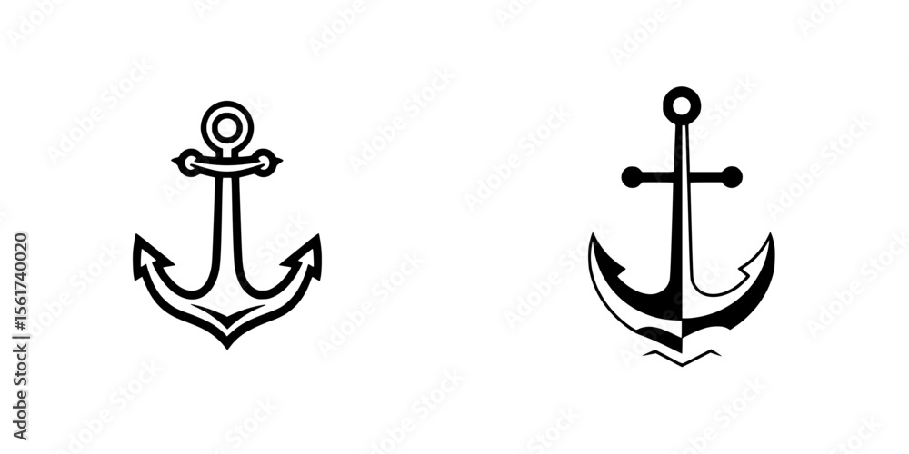 Poster set of two isolated vector icons representing different styles of anchors, useful for maritime-theme