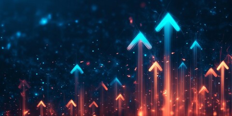 Dynamic Arrows Indicating Success and Financial Growth on a Bright Futuristic Digital Background