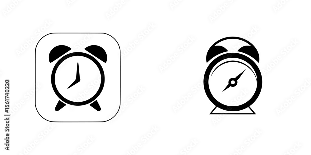 Poster silhouette pictogram icons set showcasing alarm clocks designed for various applications