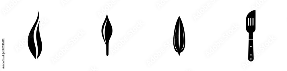 Poster silhouette pictogram set featuring four distinct icons representing nature and kitchen utensils in a