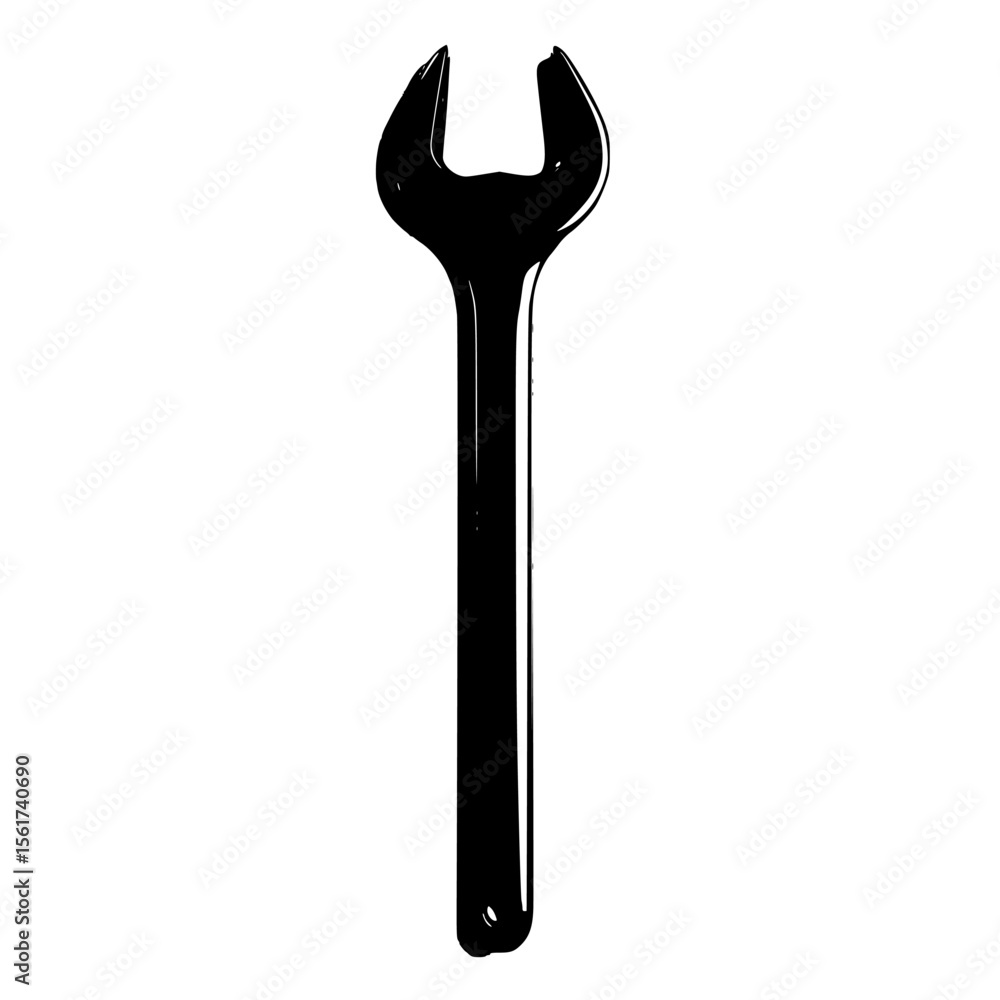 Poster silhouette pictogram of a wrench used in mechanics and construction tasks isolated on a white backgr