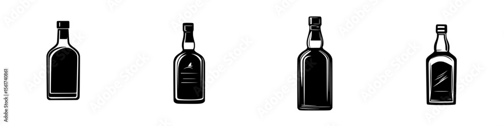 Poster silhouette pictogram set featuring various isolated bottle shapes for design and presentation use