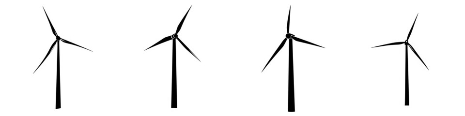 Silhouette pictogram set of wind turbines in various positions symbolizing renewable energy and sustainability