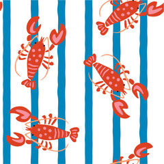 Striped seamless pattern with lobster