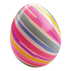 Obraz premium Colorful Easter egg with diagonal pastel stripes in pink yellow blue and gray on white background image