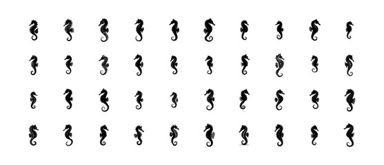 Seahorse Bundle Silhouette - 40 Vector