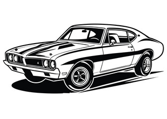 Naklejka premium Classic muscle car black and white design vintage vehicle automotive transport artwork vector illustration
