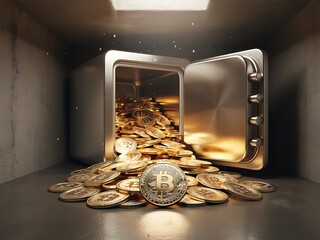 Bitcoin Treasure Overflowing Safe Reveals Crypto Riches, Digital Gold Rush, Secure Investment, Financial Freedom