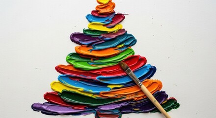 Vibrant Abstract Christmas Tree Painting Using Thick Palette Knife Strokes
