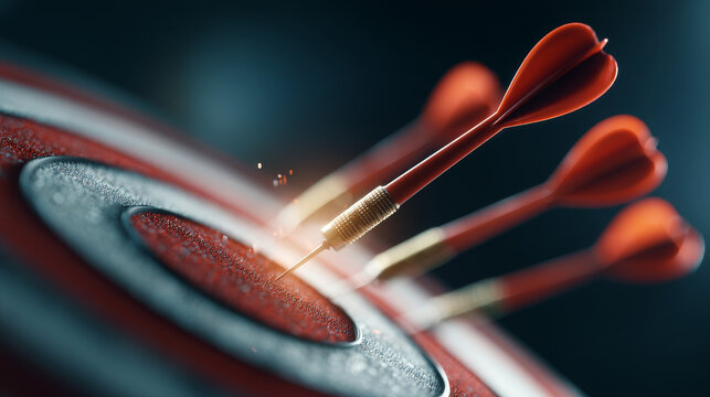 Darts landing on a target as a metaphor for achieving business success