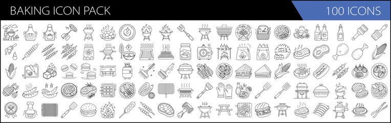 one hundred Hand-Drawn Line Icons for Bakers & Pastry Lovers, Baking Icon Pack