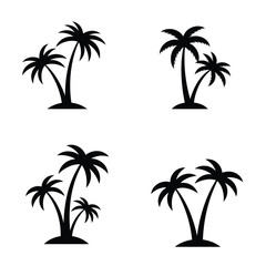 Simple Black Silhouette Palm Tree Icons: Tropical Vacation, Summer, Paradise, Design Elements