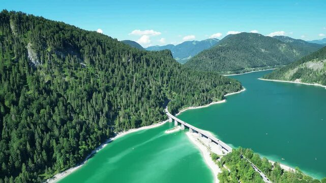 Germany, Bavaria, Fall, aerial view to Sylvensteinspeicher
