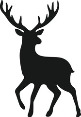 Silhouette of a majestic stag with large antlers walking gracefully on a white background