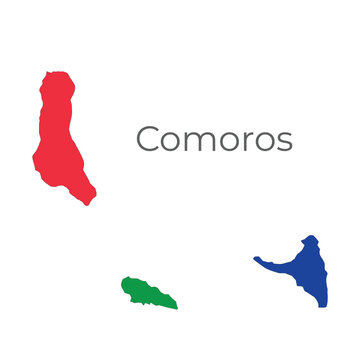 Comoros Map vector, illustration. The islands from northwest to southeast include Grande Comore (N&rsquo;gazidja), Moh&eacute;li (Mwali), Anjouan (Ndzuwani), and Mayotte (Mahore).