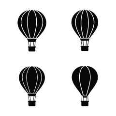 Fototapeta premium Four Simple Black Silhouette Hot Air Balloon Icons; Travel, Adventure, Exploration Concept; Minimalist Design