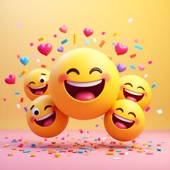 Happy World Emoji Day July 17 with Smiling Heart Emojis and Confetti