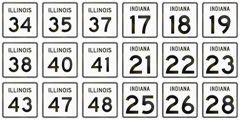 Collection of Route shields in Illinois and Indiana