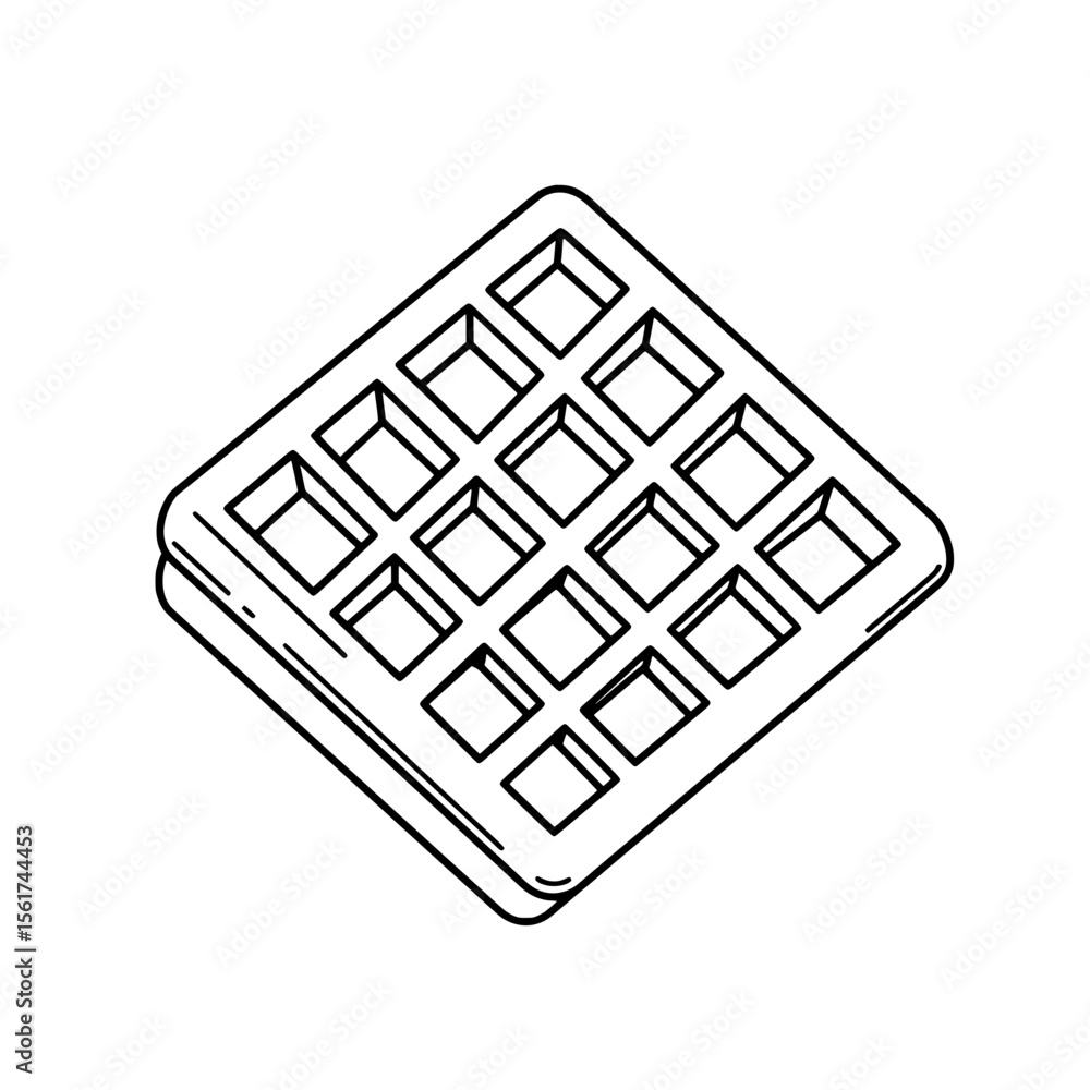 Poster waffle outline: a minimalist black and white vector graphic of a square waffle, featuring its signat